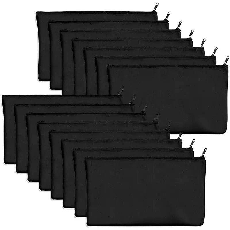 Großhandel Custom Logo Blank Schwarz DIY Reiß verschluss Lagerung Make-up Kosmetik Bargeld Geschenk Bleistift 12oz Reiß verschluss Leinwand Baumwoll beutel Tasche