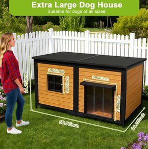 <span class=keywords><strong>Casa</strong></span> para Perros Extra <span class=keywords><strong>Grande</strong></span> de 59 Pulgadas, Techo Resistente a la Intemperie, Uso en Exteriores, Fácil Instalación, Diseño de Marco Metálico Anti-Mordidas - Product Image 2