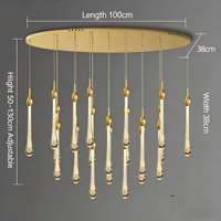 Lustre LED moderne de luxe rond en verre cristal doré en forme de goutte d'eau pour hôtel, villa, escalier