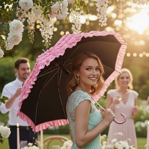 Customized Color Three-Fold Ruffle Bridal Umbrella Long Handle Lace <b>Sunshade</b> Elegant Manual Business Gifts Advertising Novelty - Product Image 4