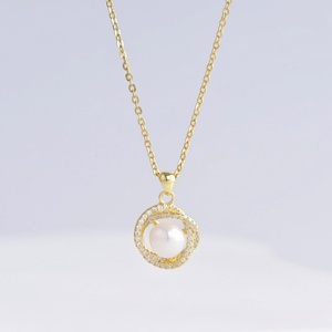 custom sterling silver plata 925 gold plated pendant <b>necklace</b> wedding bridal fashion vintage Geometric women pearl <b>necklaces</b> - Product Image 3