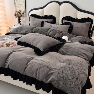 Funda de edredón de terciopelo de leche gris, sábanas de gama alta, apliques de <span class=keywords><strong>Panda</strong></span>, fundas de almohada, juego de cama - Product Image 5