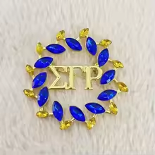 Broches Feuille d'<span class=keywords><strong>Olivier</strong></span> Dorées et Bleues en Strass pour Femmes, Cadeaux de Fête, Cercle SGR, Épingles de Sororité Sigma Gamma en Cristal Doré et Bleu - Product Image 2
