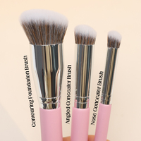 Juego de 3 Brochas de Maquillaje Veganas de Lujo para Base y Corrector, con Mango de Madera Rosa, Logotipo Personalizado, Tamaño de Viaje, Venta al Por Mayor