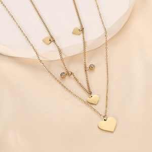 Collar con Colgante de Moda, Acero Inoxidable, Chapado en Oro, Forma de Corazón, Cadena de Doble Capa, Joyería para Uso Diario, Regalo - Product Image 2