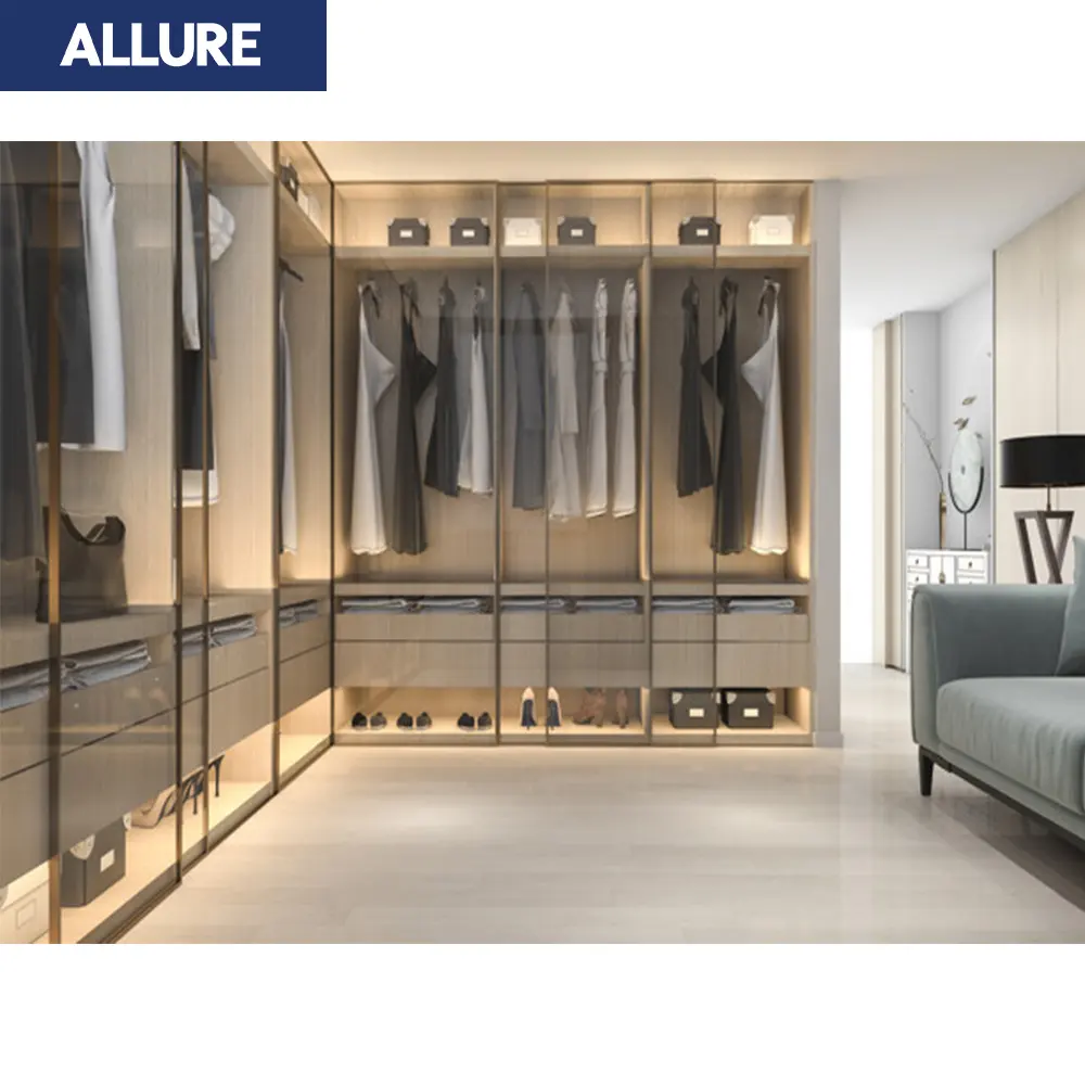 Allure High Quality Hot Sale Aluminium Pole System Almari Modern Bed And Wardrobe Set Closet