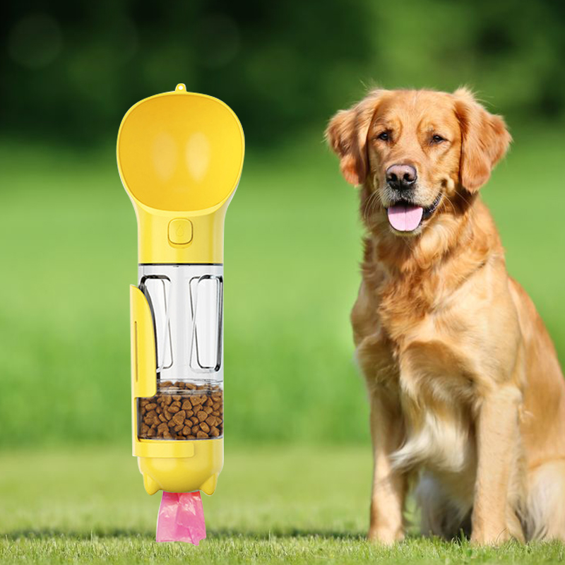 Bouteille d'eau multifonctionnelle pour animaux de compagnie 4 en 1, portable pour chien avec sac à merde, bouteille d'eau de voyage pour chien