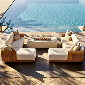 Conjunto de Sofás Contemporáneos para Exteriores con Mesa para Fogatas, Ratán PE Resistente a los Rayos UV, Cojines Impermeables, Muebles de Jardín - Product Image 1