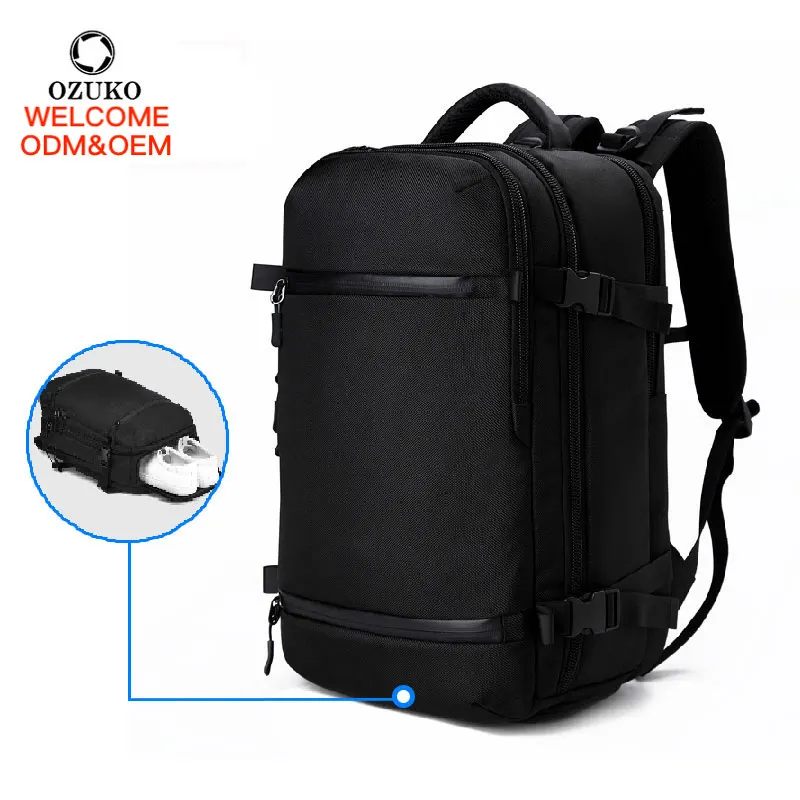 Ozuko bolsa de academia para viagem, nova chegada, à prova d' água, oem, expansível, com compartimento para sapatos, mochila para laptop, masculina, 8983