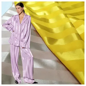 Guangzhou In Stock Stripe Poly Satin Fabric Textile Europe Casual Pajamas Fabric