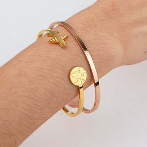 Moda minimalista joyería de acero inoxidable declaración <span class=keywords><strong>banda</strong></span> avión mapa signo brazalete viaje soñadores pulsera - Product Image 4