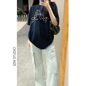 2025คอลเลคชั่นฤดูใบไม้ผลิฤดูใบไม้ร่วงกางเกงยีนส์ขากว้างขาตรงเอวสูงของผู้หญิงอเมริกันไซส์ XL - Product Image 3