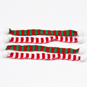 Knitted Christmas Pet <b>Scarf</b> <b>Red</b> Green White Striped Pom Pom Accessory For Plush Toys Holiday Decoration - Product Image 1