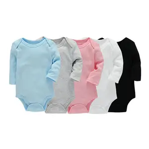 2022 Langarm Plain Baby Jumps uit Benutzer definiertes Logo Gedruckte Blank Stram pler Baby Onesie Bodysuit Kleidung