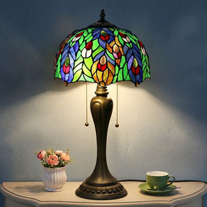 LongHuiJing 12Inch Stained Glass <strong>Table</strong> Lamp Resin Pedestal Base E26E27 Socket Flowers Mission Beaded Lampshade Factory Wholesale - Product Image 1