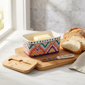 Boîte de rangement pour beurre en céramique de grande taille, rétro, imitation peinte à la main, avec couvercle et couteau, pour le stockage de confiture en cuisine - Product Image 2