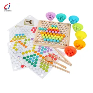 Chengji early educational montessori wooden board clip toys rainbow coordination eye hand puzzle bead game