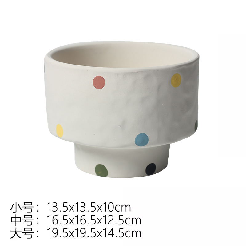 Ak098 low flower pot beige wave dot-no tray