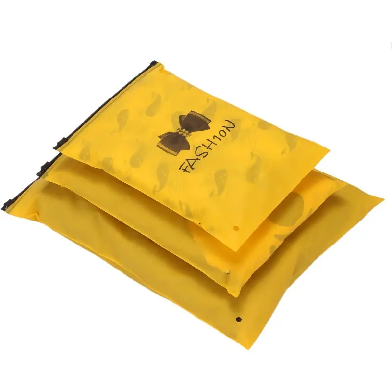 Ready to ship yellow children's underwear package bag orange frosted PE clothing plastic zipper bag with breathing hole