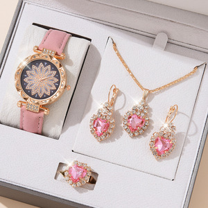 Bộ trang sức nữ 5 món zircon thời trang, quà tặng cá nhân hóa, mặt dây chuyền hình trái tim, đồng hồ, bộ trang sức pha lê dành cho nữ - Product Image 5