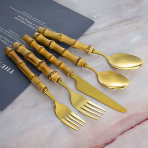 أطقم مقابض من الخيزران ، طقم أدوات مائدة فاخرة عالية الجودة من الفولاذ المقاوم للصدأ ، طقم سكاكين للمطاعم - Product Image 6