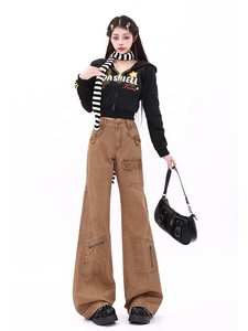 Femmes été nouveau américain haute rue vêtements de travail évasé <span class=keywords><strong>jean</strong></span> décontracté minceur Style droit respirant Denim - Product Image 5