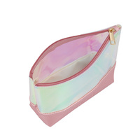 Tendance de la mode coréenne pochette holographique rose paillettes arc-en-ciel TPU sacs à cosmétiques beauté trousse de maquillage pour dame Logo