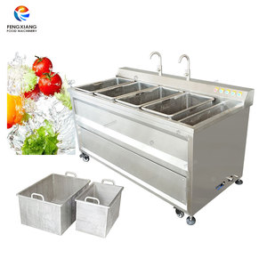 Laveur à ultrasons à ozone et à bulles pour légumes et fruits en acier inoxydable à double cuve avec paniers - Product Image 1
