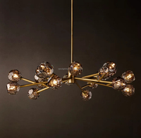 Lustre suspendu moderne en laiton nordique à branches réglables en hauteur pour salon, avec cristaux sphériques en verre K9