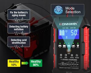 Cargador de Batería Inteligente de 7 Etapas con Enchufe Europeo, 12V/10A 24V/5A, Carga Rápida para Baterías de Coche, Motocicleta y Camión, Compatible con Baterías de Gel, <span class=keywords><strong>AGM</strong></span> y Plomo-Ácido Lifepo4 - Product Image 6