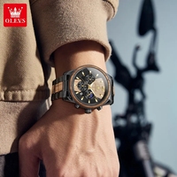 OLEVS 3645 Nouvelle Arrivée Montre Homme Mode Quartz Bracelet Bois Massif Texture Lumière Nocturne Chronographe Trois Cadrans Calendrier