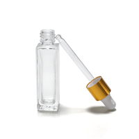 Flacon compte-gouttes en verre carré rectangulaire de 10ml 1/3 oz avec collier noir doré pour emballage d'huile de barbe d'huile de parfum essentiel
