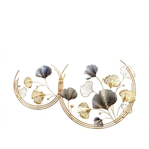 Décoration murale en métal de luxe en forme de feuille de Ginkgo, grande sculpture murale en feuille d'or et d'argent, décoration murale moderne en métal faite à la main pour le salon, la chambre - Product Image 1