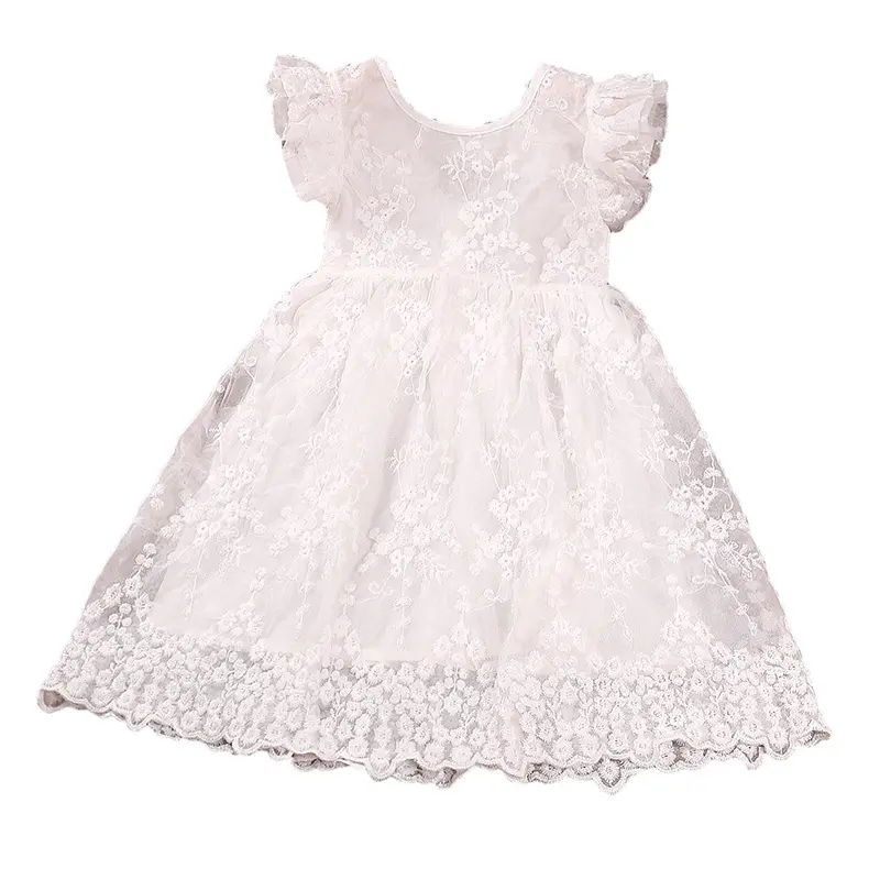 Foreign Trade Children'S Wear New Spring And Summer Bow Fly Sleeve Embroidered Mesh Princess Skirt Korean Girls Dress