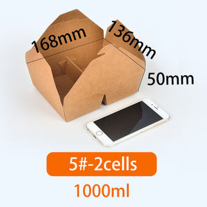 Vendita calda riciclata 1000ml <span class=keywords><strong>2</strong></span> scomparti marrone carta Kraft per uso alimentare scatola per imballaggio Sandwich insalata cibo da asporto scatola per il pranzo - Product Image 2