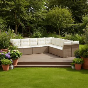 Ensemble de canapés de jardin modulaires en rotin beige, mobilier d'extérieur, 10 places et plus, design contemporain - Product Image 2