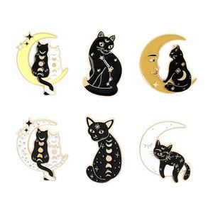Lune Chat Noir Chat Motif Mignon Pins Dessin Animé Mignon Mode Badges Vêtements Sac Chapeau Bijoux Enfants Amis Coulée Souvenir Cadeaux - Product Image 4