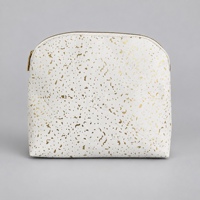 Pochette cosmétique en cuir PU mat avec impression dorée métallisée, fermeture éclair en métal lisse pour femmes, trousse de maquillage de voyage