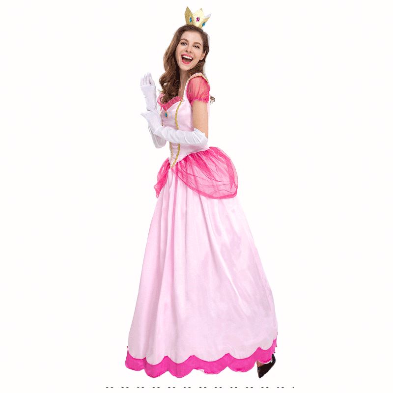 Vestido de fantasía para fiesta de Halloween, disfraz de princesa rosa para adulto, princesa Peach, SZAC-001