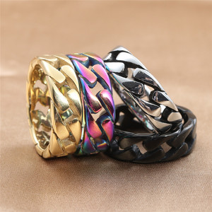 <b>Titanium</b> Steel <b>Chain</b> Ring Men's Punk Style Hollow Geometric Fashion Jewelry Gift Silver Black Gold 24065 - Product Image 1