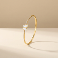 Venta al por Mayor de Brazaletes de Acero Inoxidable Chapados en Oro PVD de 14K, Joyería de Moda con Circonitas y Conchas de Mariposa para Mujer, Hipoalergénica
