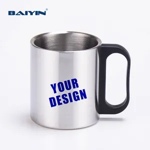 Baiyin 300ml 10oz Sublimation Blank Campfire Camping Steel Metal Vintage Stainless Steel Coffee Mug with Plastic Handle