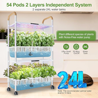 Système de culture hydroponique d'intérieur 54 bacs pour herbes et légumes/fruits, sur pied, alimenté par batterie