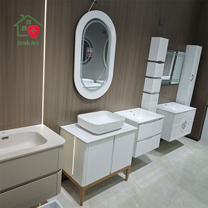 ตู้ห้องน้ำกระจกทรงรีสีขาวพร้อมอ่างล้างหน้าแบบยกพื้น - Product Image 2