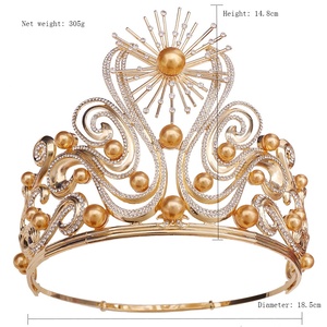Grande Couronne de Mariage et d'Anniversaire Luxueuse et Imposante, Style Baroque Européen et Américain, Tiara Dorée, Couronne <span class=keywords><strong>Miss</strong></span> Monde Transfrontalière en Alliage Doré - Product Image 6
