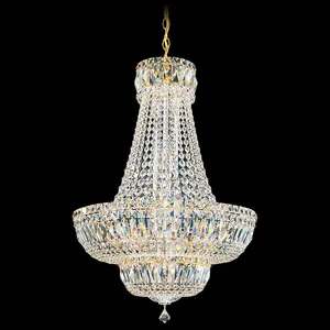 Vente en gros de luminaires suspendus de décoration de salon classiques Led grand lustre K9 en cristal moderne de luxe Empire doré