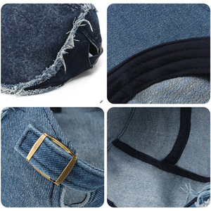 Béret en jean brut délavé sur mesure, style vintage, avec détails en PVC, pour homme et femme, idéal pour l'extérieur, l'été, passe-partout, à bord court, style coréen, tendance - Product Image 4