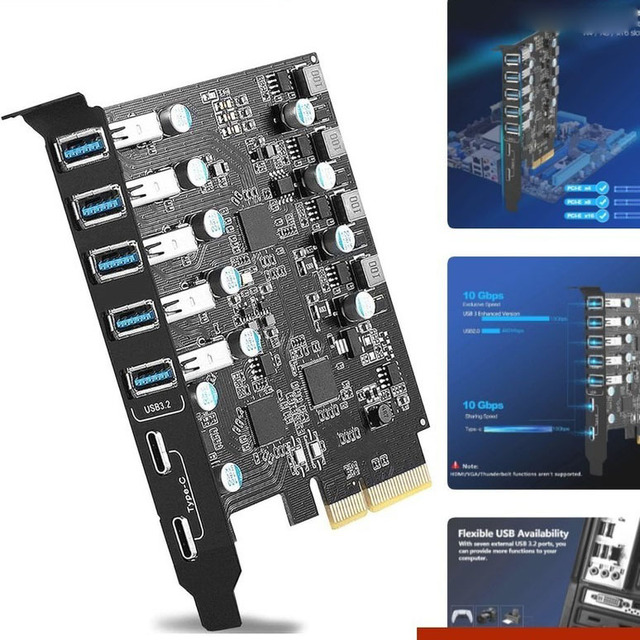 Plc Pcie Usb Expansion Card 7 Ports 10gbps 3.2/3.1 Gen 2 Hub Controller Adapter Bulk Supply