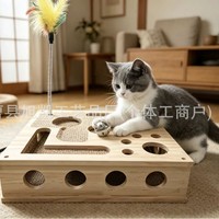 Jouet à gratter carré multifonctionnel en bois massif pour chat, amusant, auto-entretenant, anti-stress, stimulant l'intelligence, pour chat d'intérieur