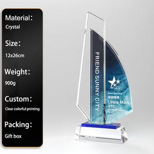 Trofeo de cristal personalizado para regalo de negocios, Trofeo y premios de cristal con forma de velero con impresión colorida - Product Image 6